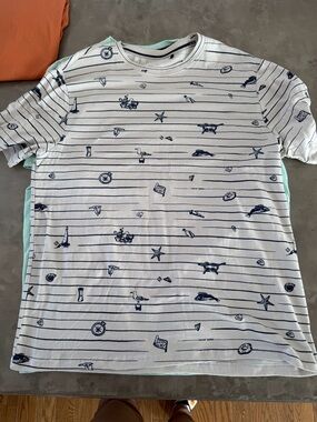 Point Zero White Short Sleeve Tee with Navy Nautical Print